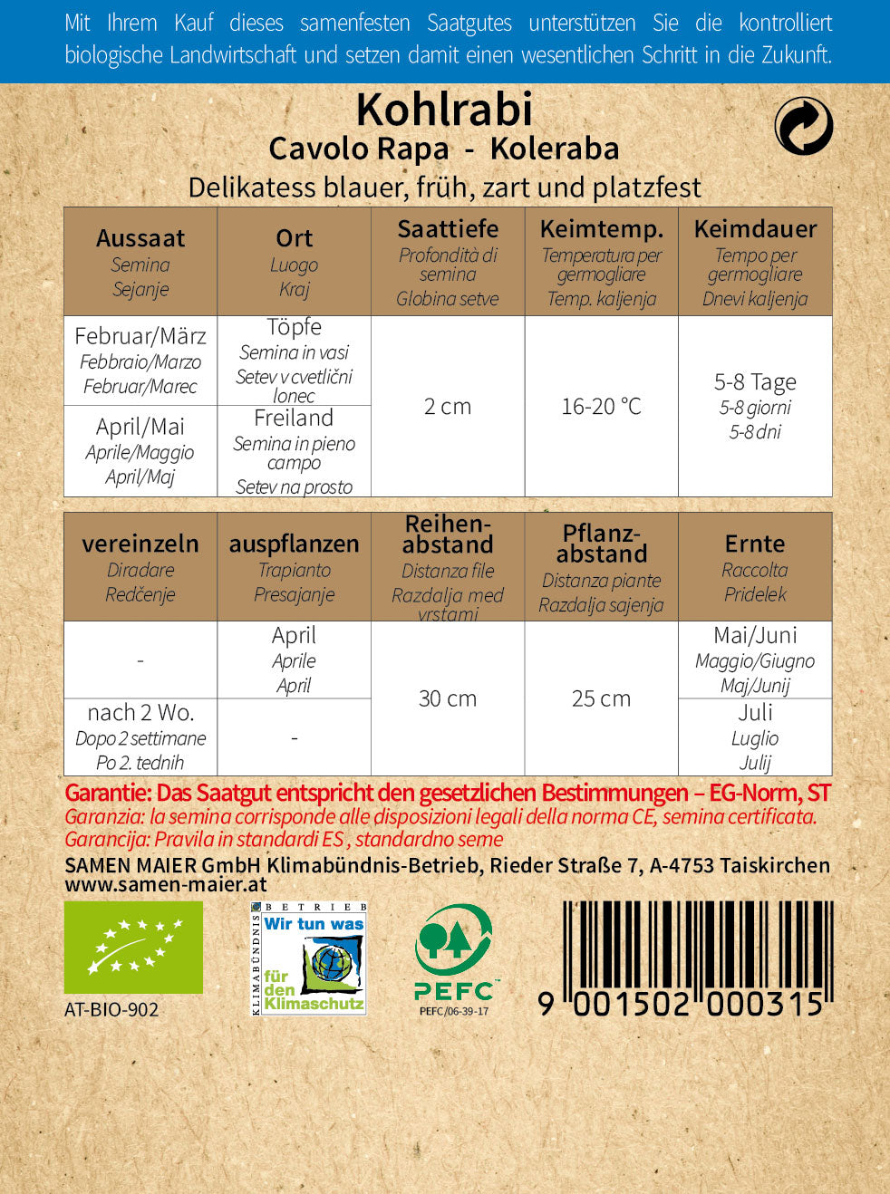 BIO Kohlrabi Delikatess Blauer Früh