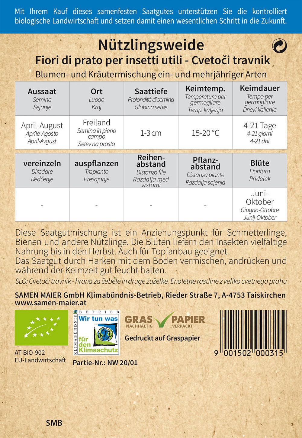 BIO Nützlingsweide Mischung Div. Arten
