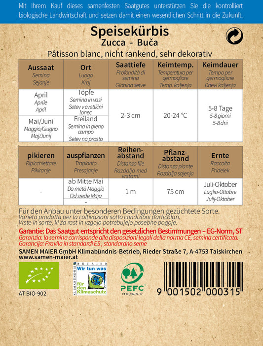 BIO Speisekürbis Patisson Blanc