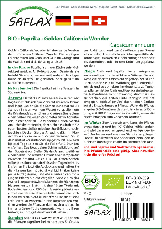 BIO Paprika Golden California Wonder
