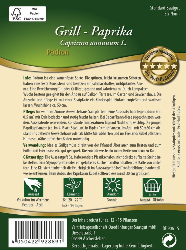 Grill-Paprika Padron (Saatplatte)
