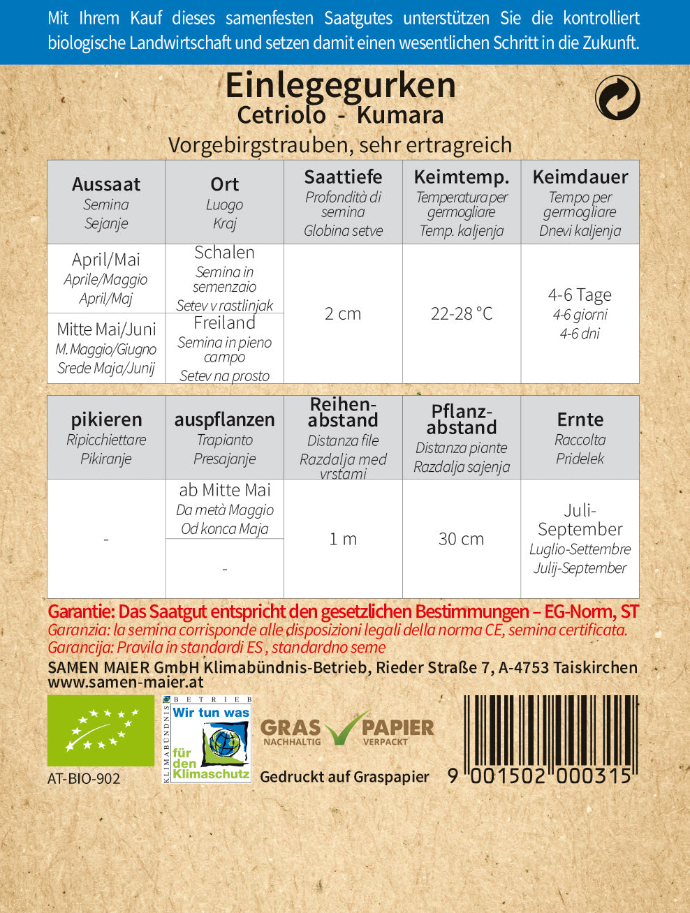 BIO Einlegegurken Vorgebirgstrauben