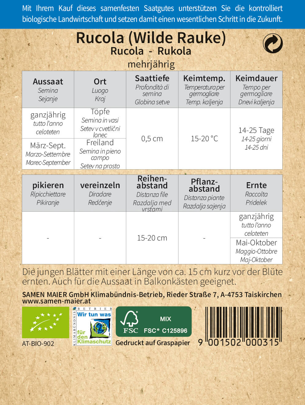 BIO Rucola (mehrjährig)