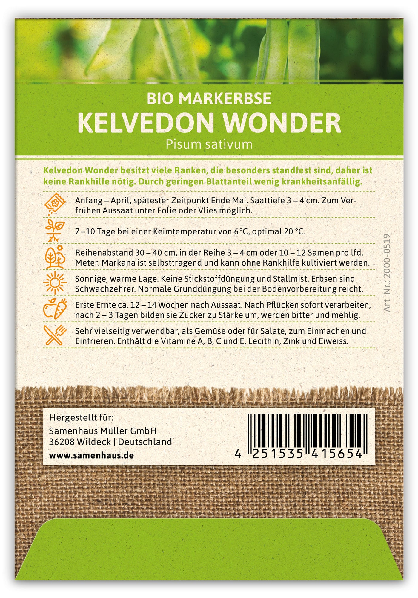 BIO Markerbse Kelvedon Wonder (100 Stück)