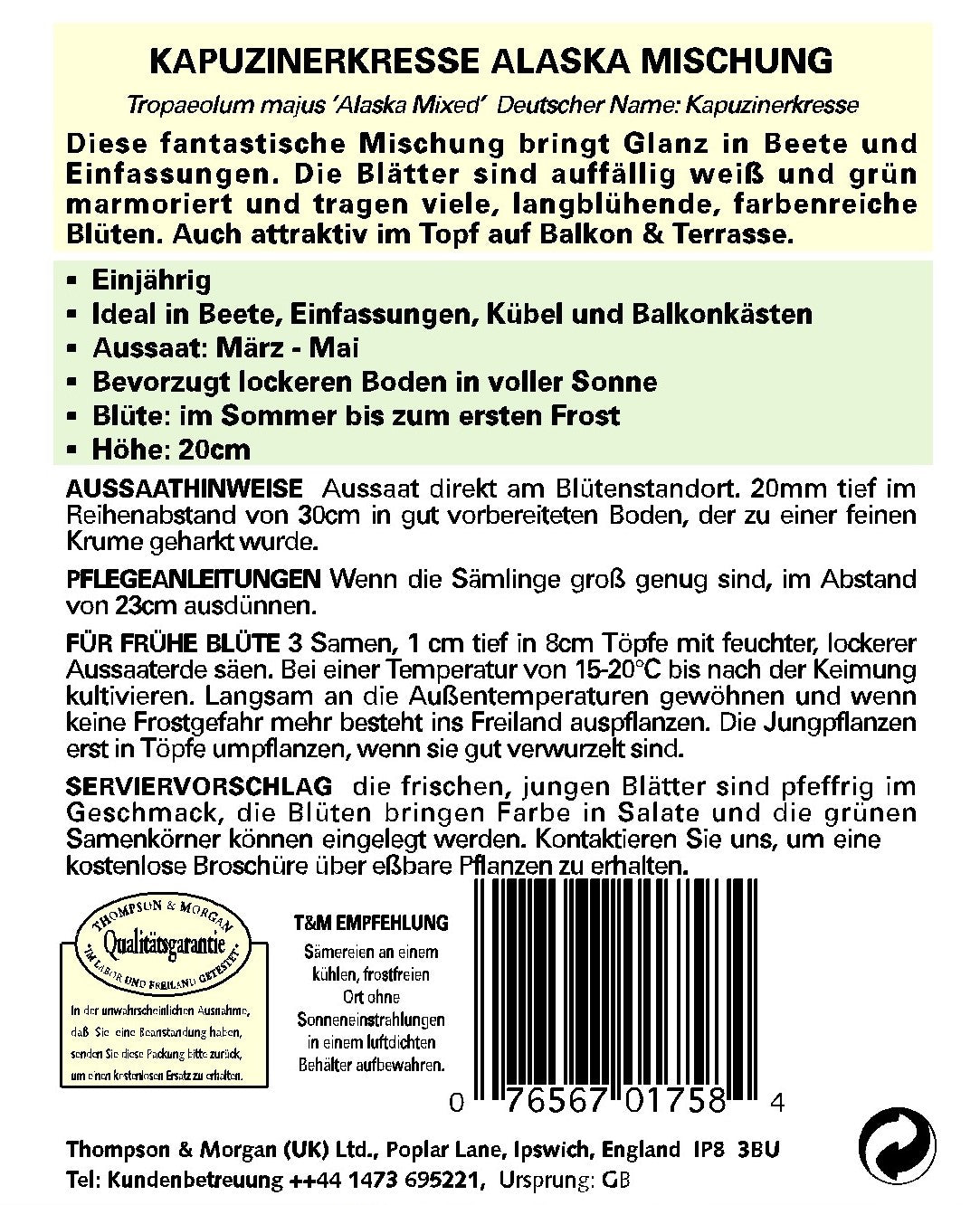  Kapuzinerkresse Alaska Mischung [MHD 12/2025]