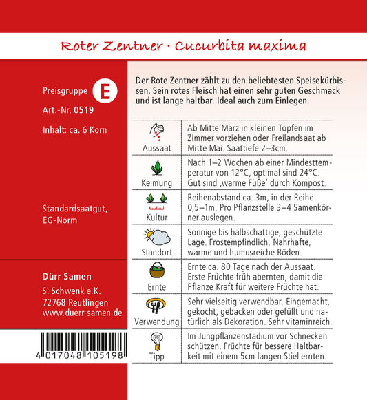  Kürbis Roter Zentner