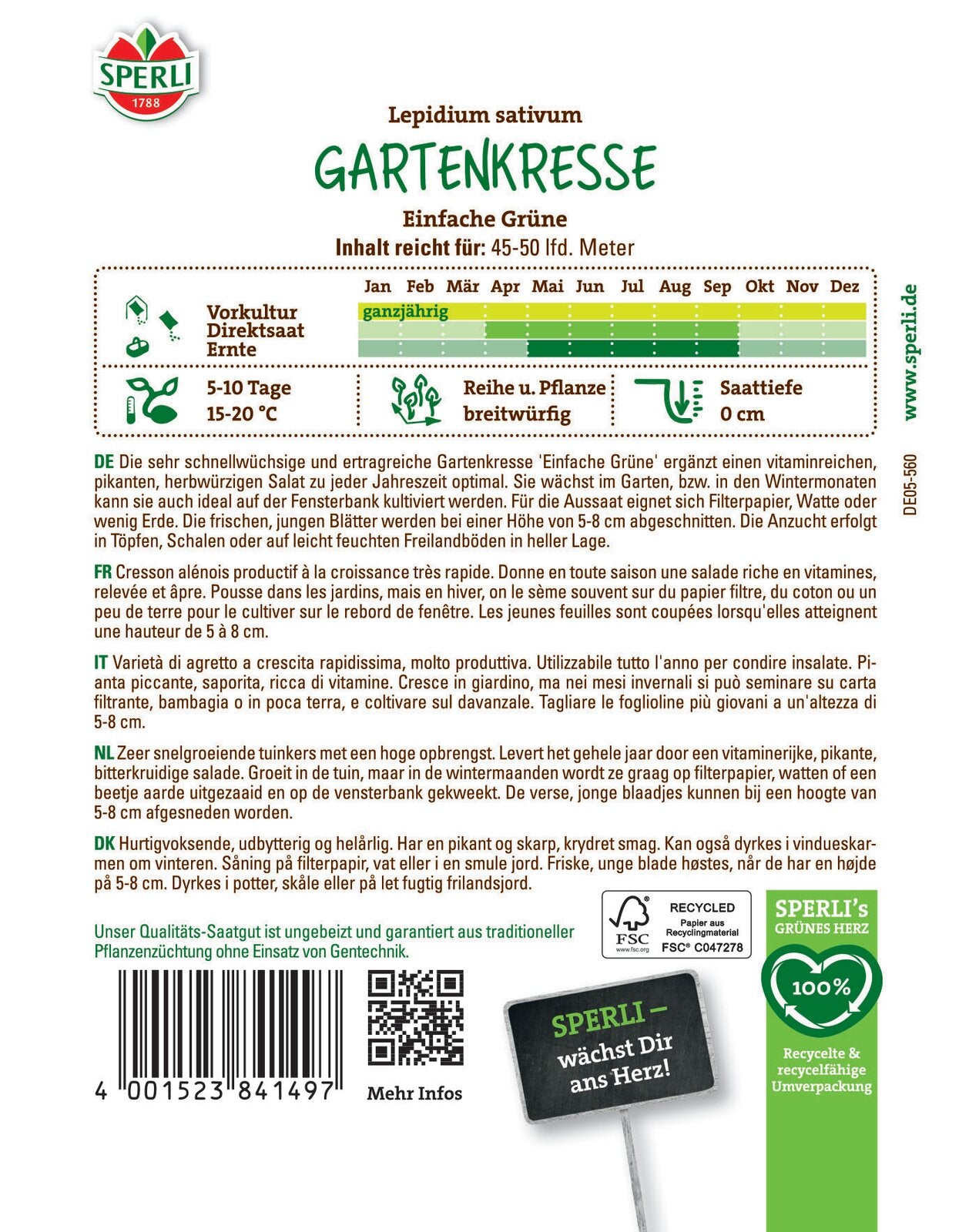  Gartenkresse Grüne Einfache (MaxiPack 50g) [MHD 01/2026]