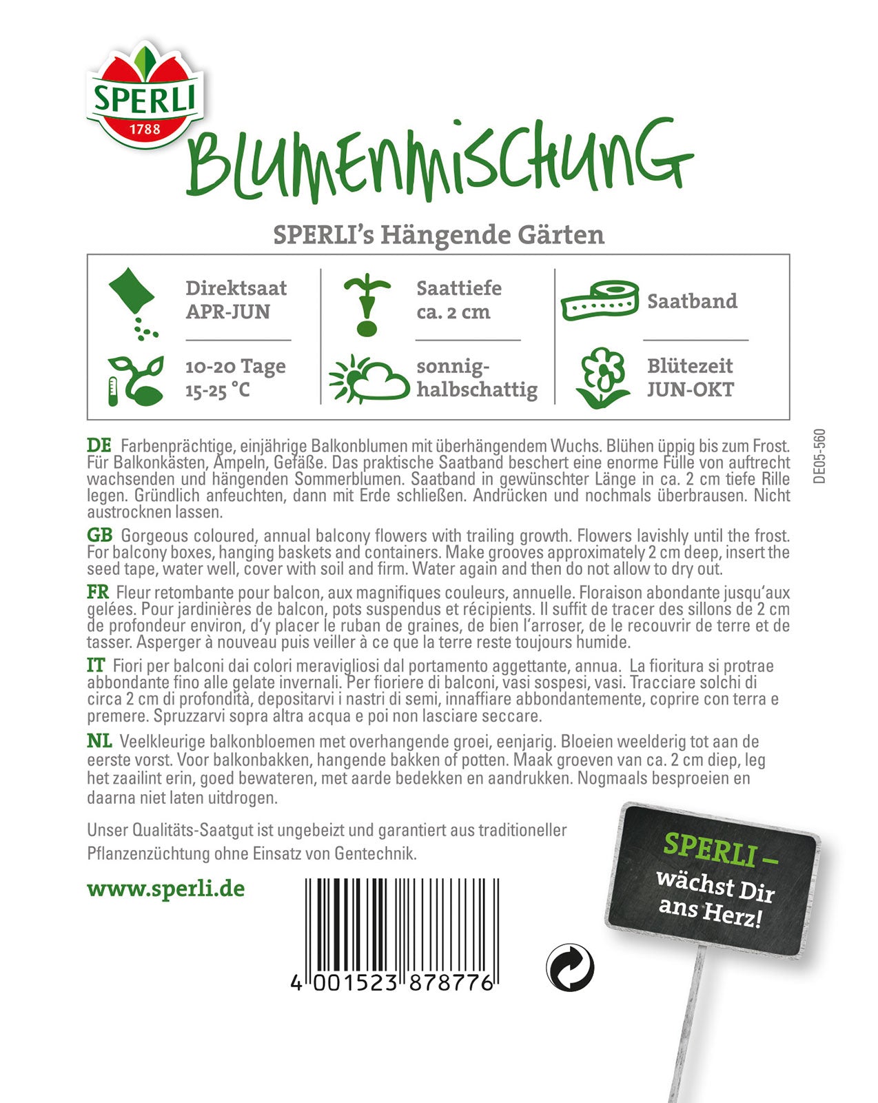  Balkonmischung Hängende Gärten (Saatband)