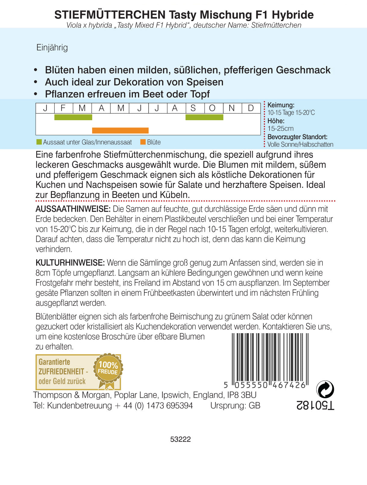  Stiefmütterchen Tasty Mischung F1 Hybrid