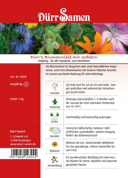  Dürr Samen's Blumenwiese Mit Gräsern 1 Kg