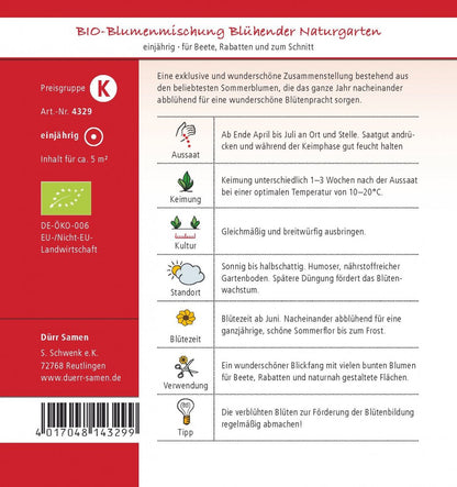  Bio-Blumenmischung Blühender Naturgarten 5m² [MHD 12/2024]