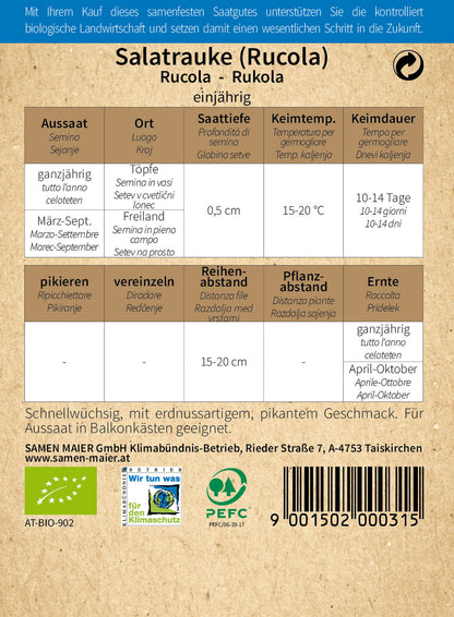  BIO Salatrauke (Rucola) Einjährig [MHD 12/2025]