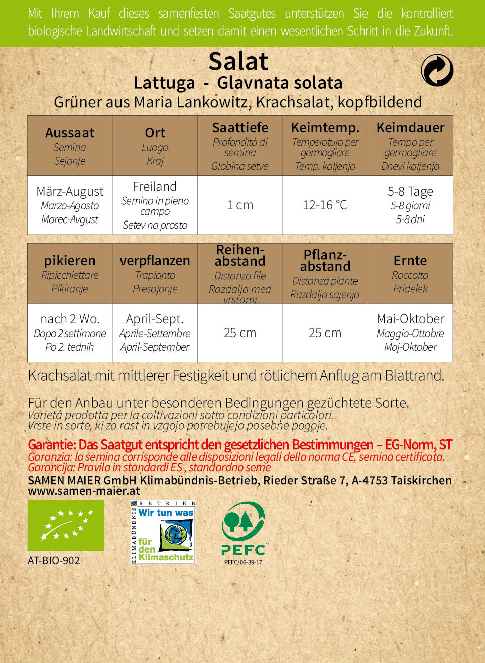  BIO Salat Grüner Aus Maria Lankowitz [MHD 12/2025]