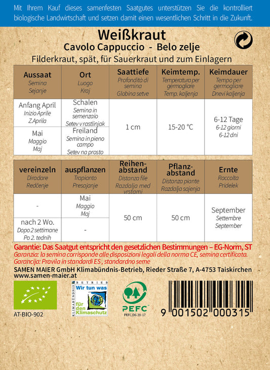  BIO Weißkraut Spitz-Filderkraut Spät