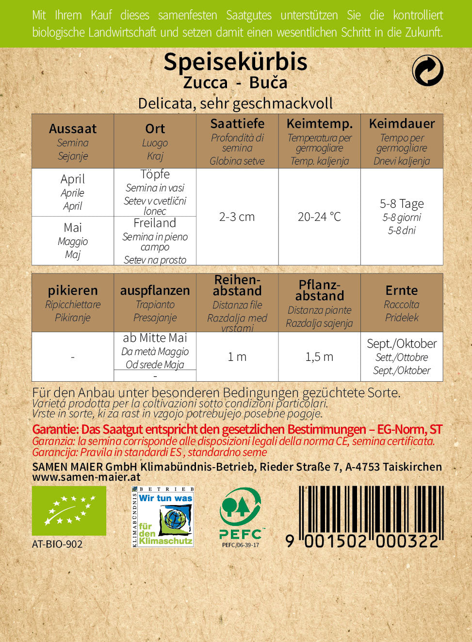  BIO Speisekürbis Delicata