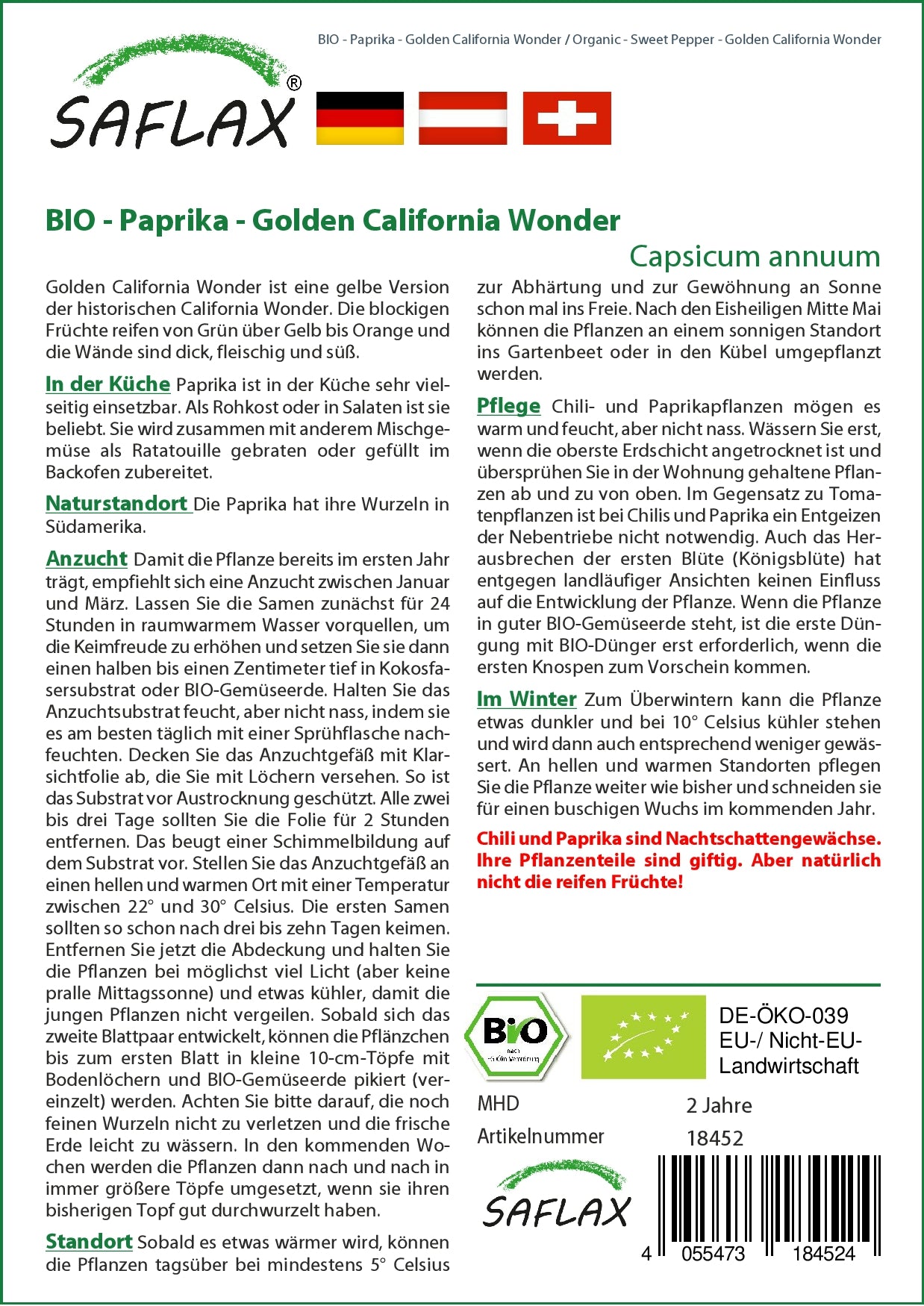  BIO Paprika Golden California Wonder