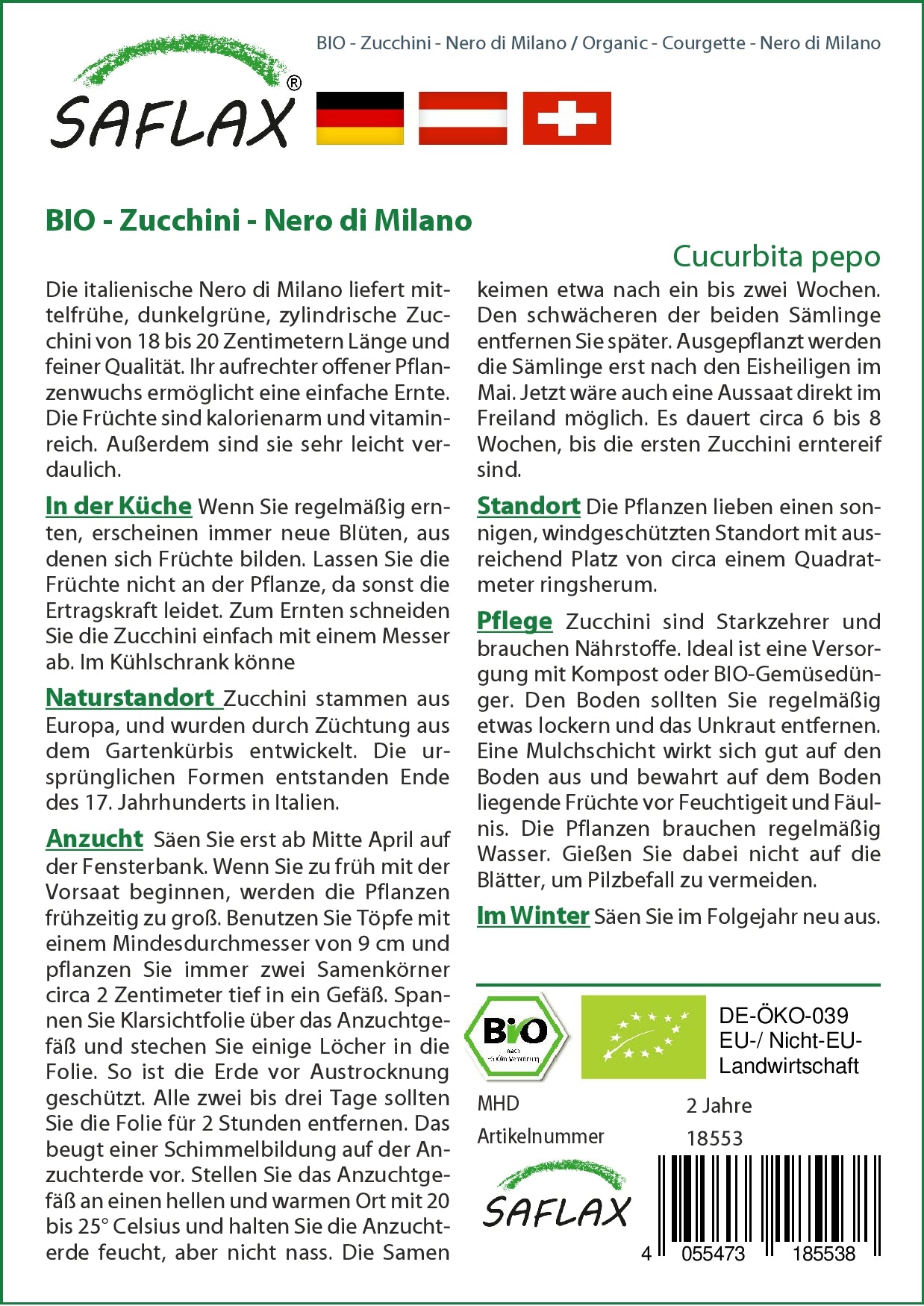  BIO Zucchini Nero Di Milano [MHD 05/2024]