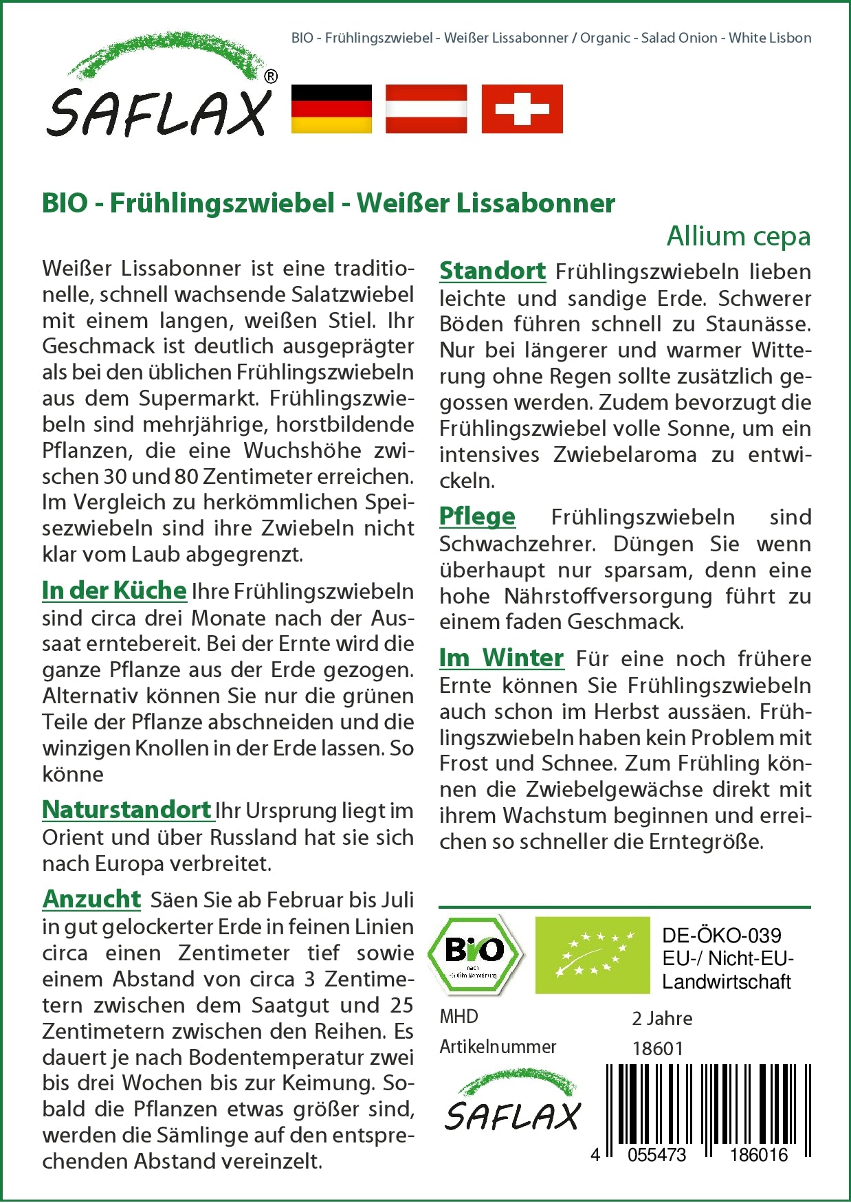  BIO Frühlingszwiebel Weißer Lissabonner