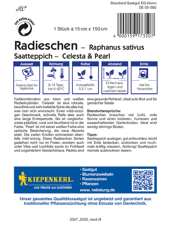  Radieschen Celesta Pearl F1 (Saatteppich) [MHD 01/2026]