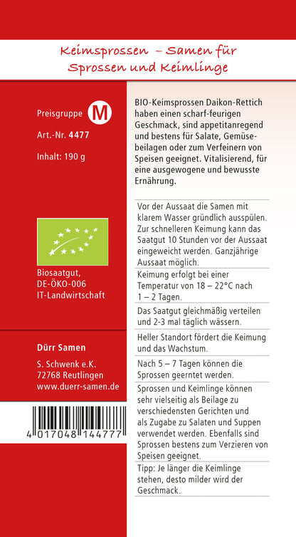  BIO Keimsprossen Daikon-Rettich (190 G)