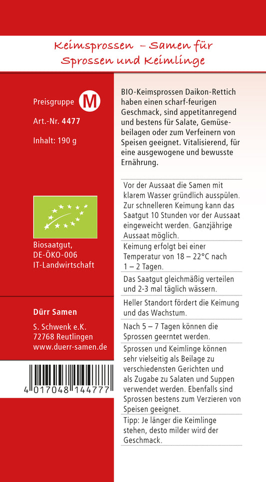  BIO Keimsprossen Daikon-Rettich (190 G)