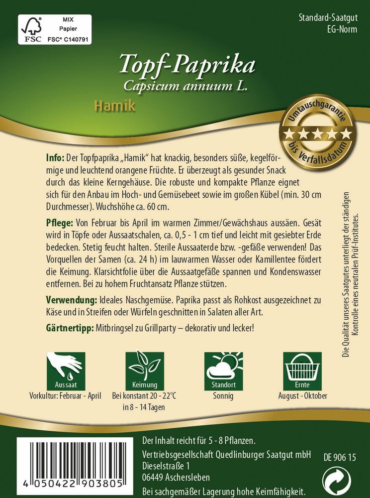  Topf-Paprika Hamik F1