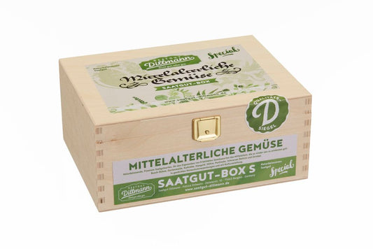  Mittelalterliche Gemüse Saatgut - Box S (Holzbox) [MHD 12/2025]