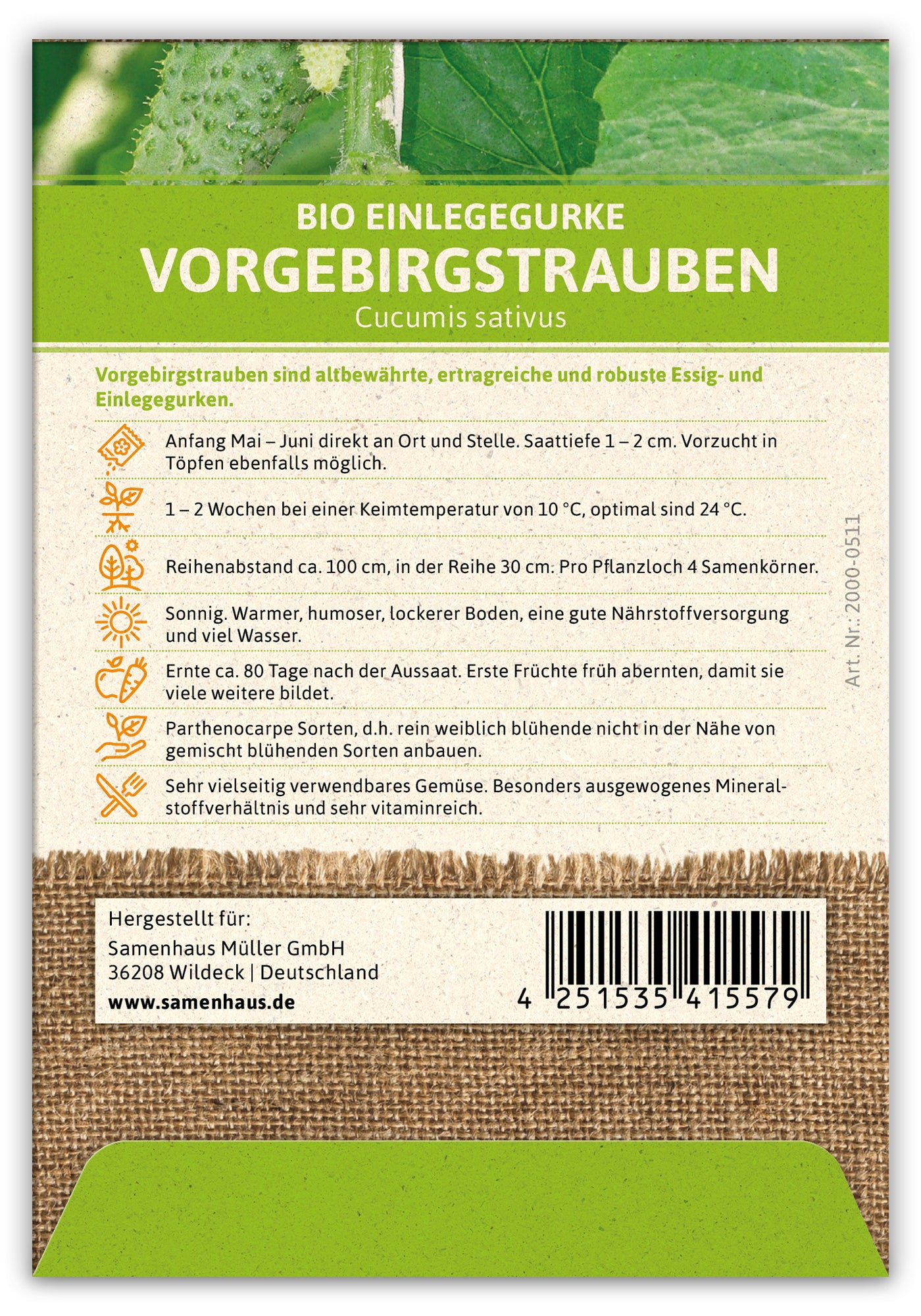  BIO Einlegegurke Vorgebirgstrauben (100 Stück)