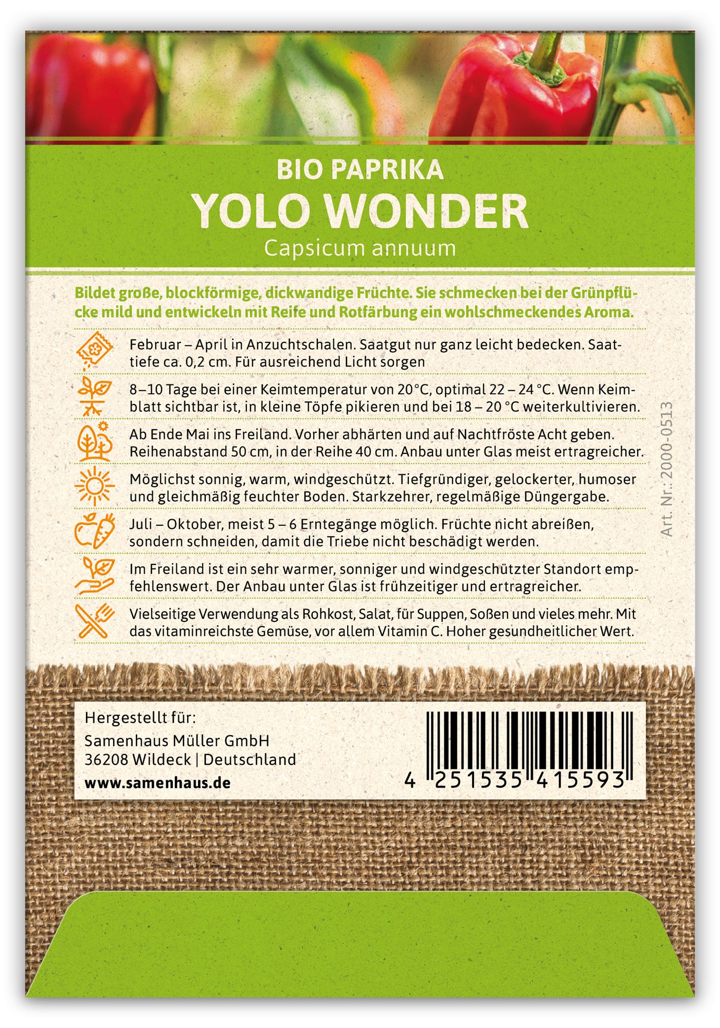  BIO Paprika Yolo Wonder (100 Stück)
