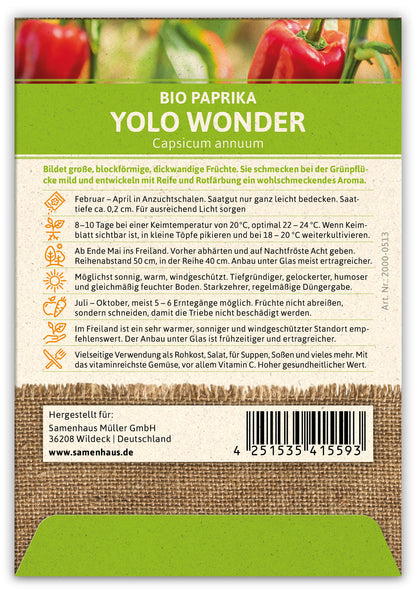  BIO Paprika Yolo Wonder (100 Stück)