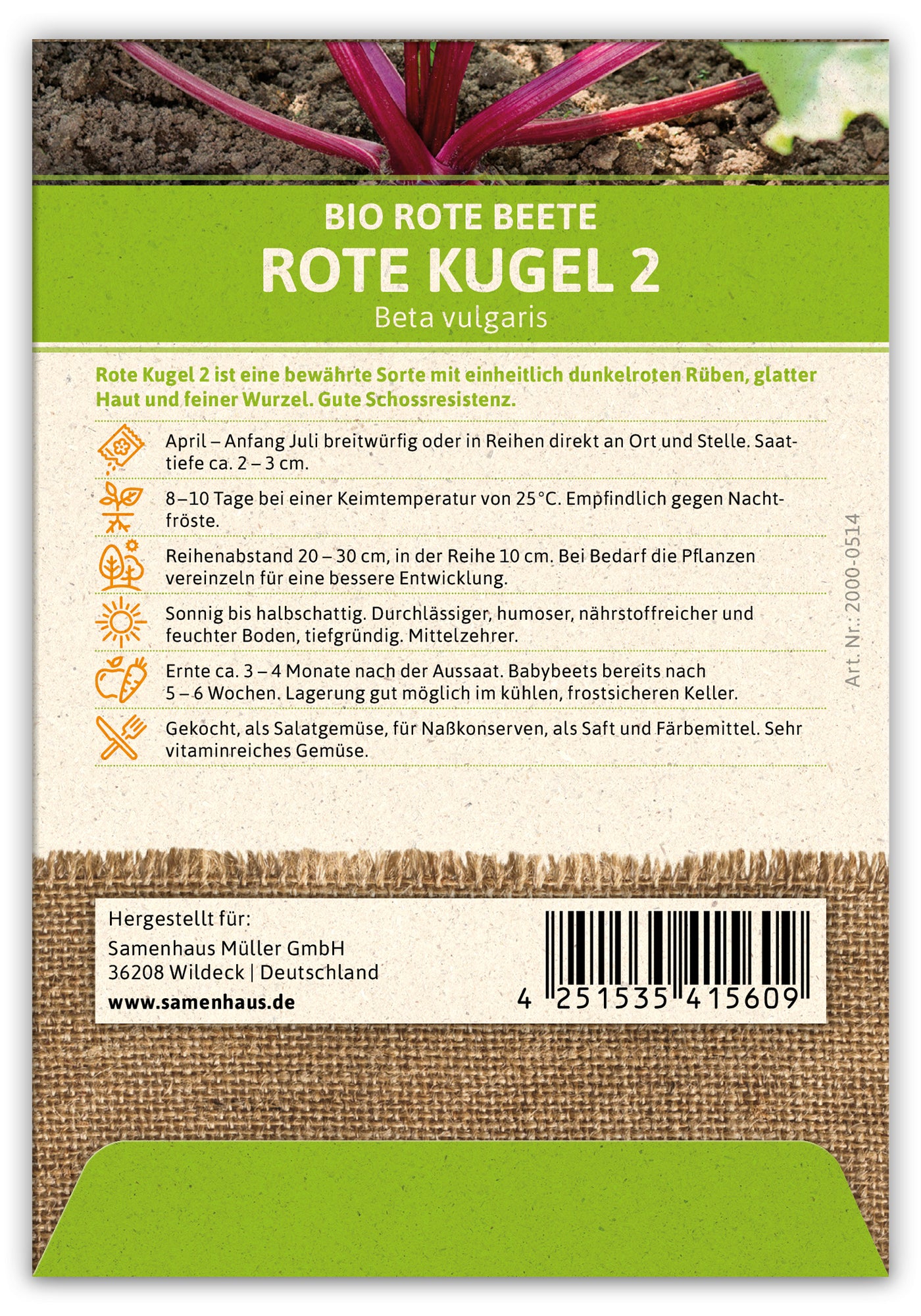  BIO Rote Beete Rote Kugel 2 (100 Stück)