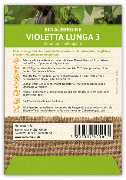  BIO Aubergine Violetta Lunga 3 (100 Stück)