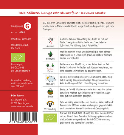  BIO Möhren Lange Rote Stumpfe