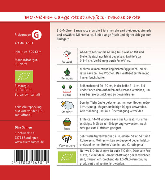  BIO Möhren Lange Rote Stumpfe