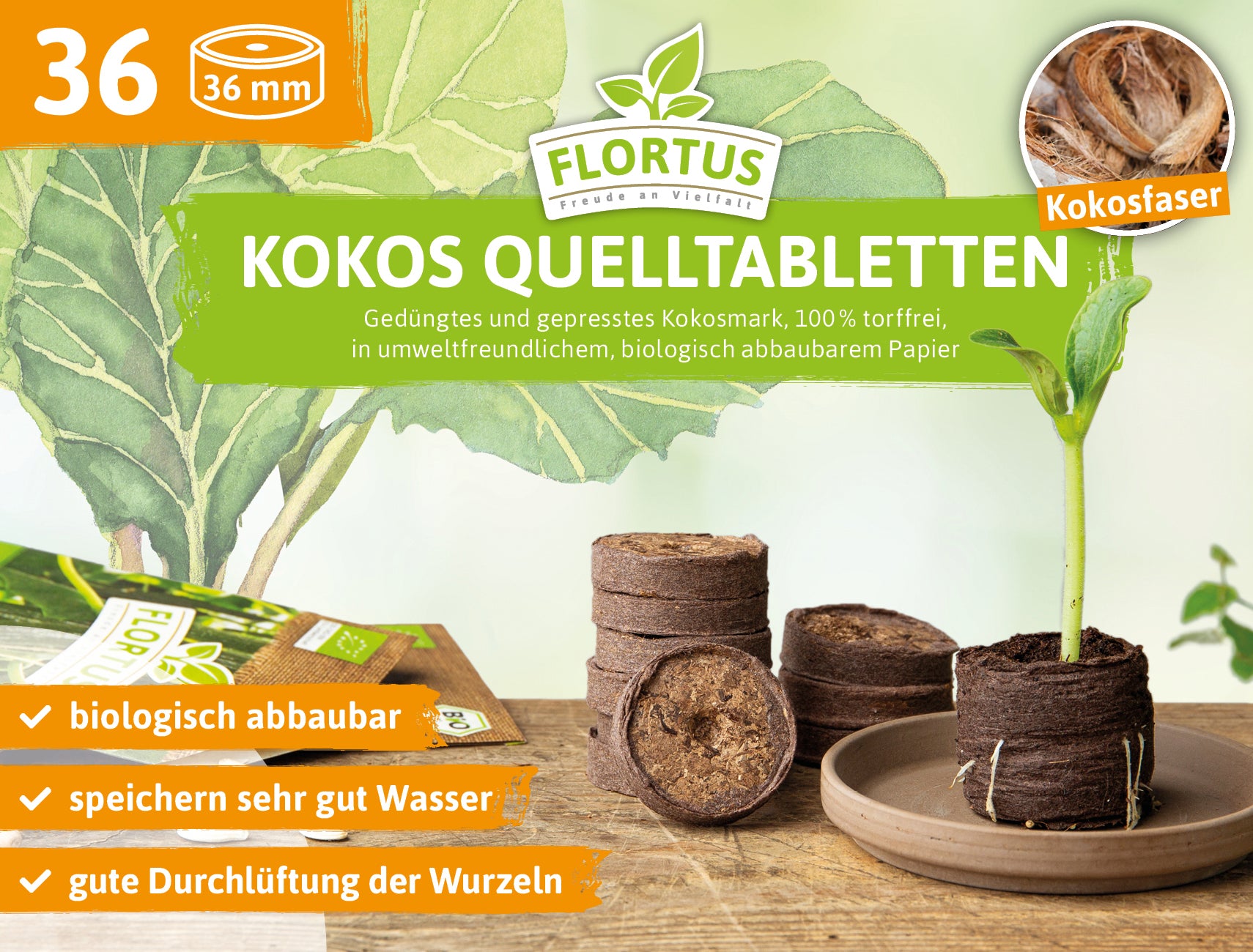  36 Mm Kokos Quelltabletten