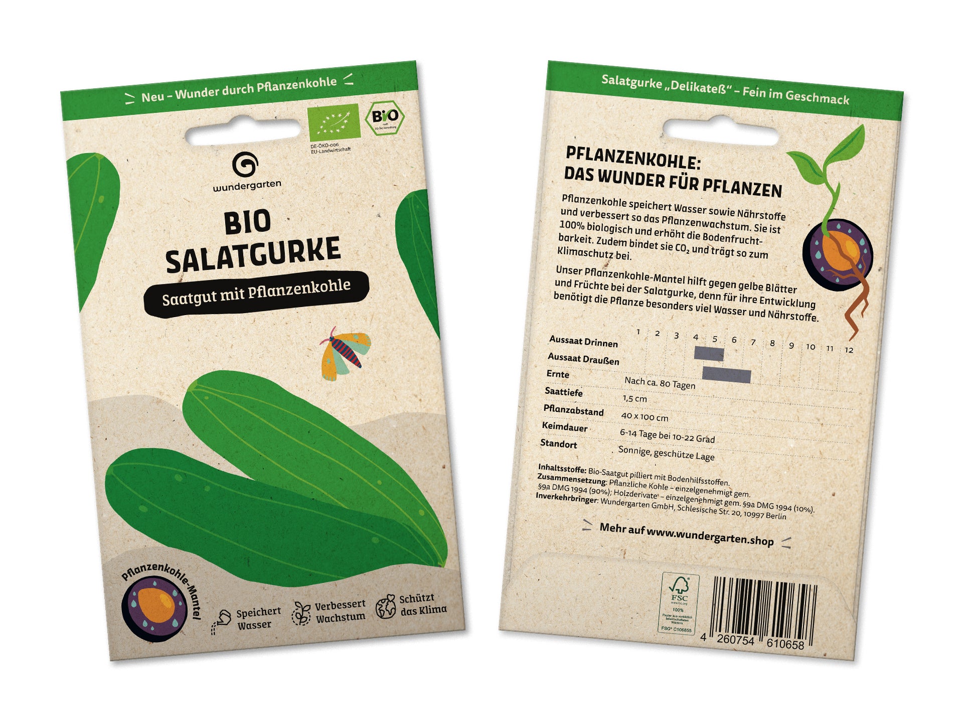  BIO Saatgut Mit Pflanzenkohle-Mantel Salatgurke