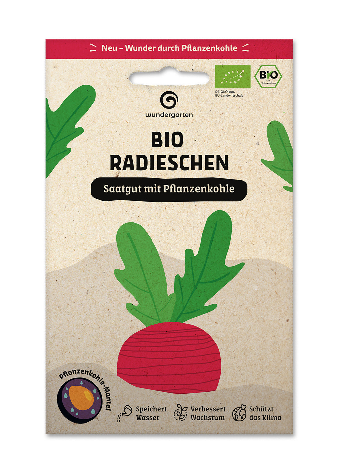  BIO Saatgut Mit Pflanzenkohle-Mantel Radieschen