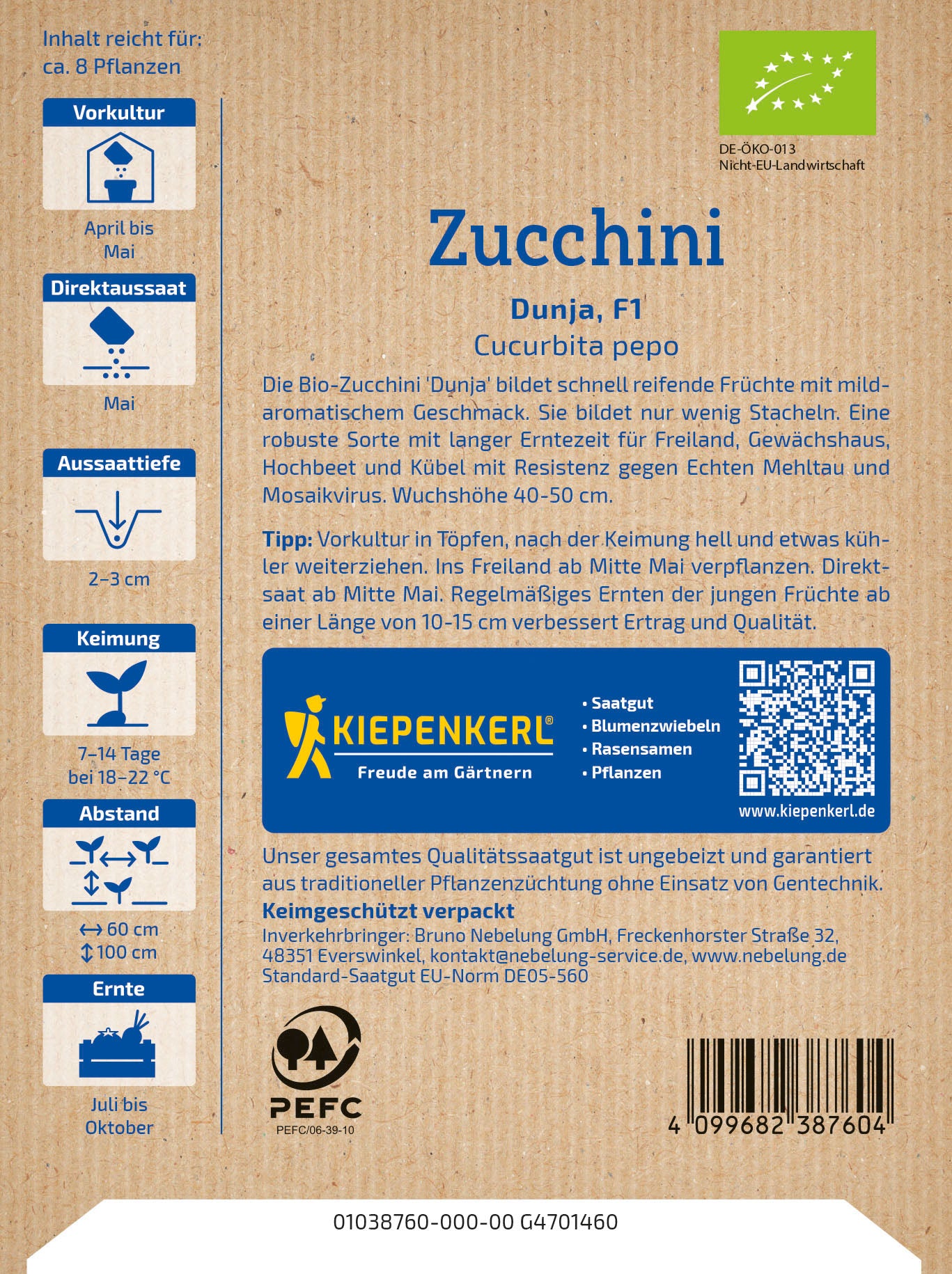  BIO Zucchini Dunja F1