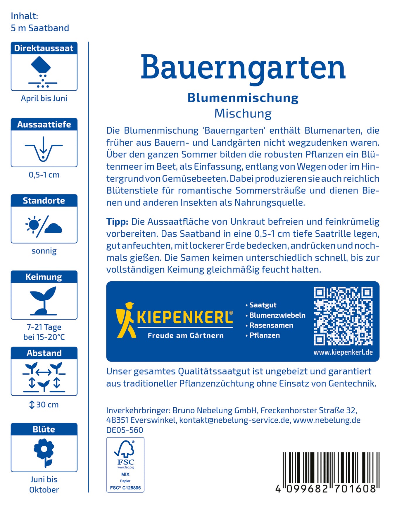  Blumen-Mischung Bauerngarten (Saatband)